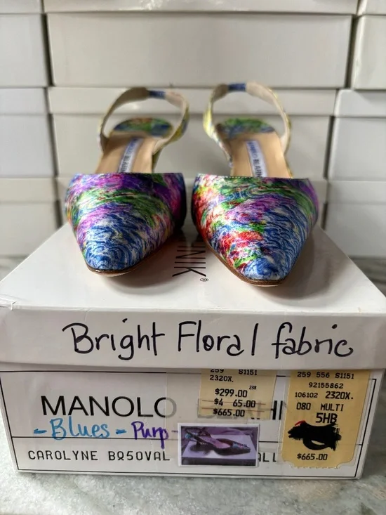 Manolo Blahnikfabric multi-color slingback - Picture 1 of 4
